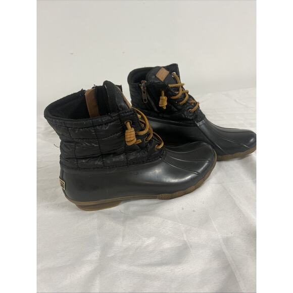 Sperry Black Saltwater Quilted Duck Ankle Boots Womens 8.5 M STS80755 Waterproof - Picture 6 of 11